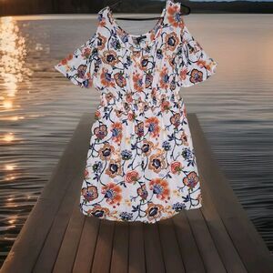 Allison Brittney Sun Dress Womens Medium Colorful Floral Print Cut Out Shoulders